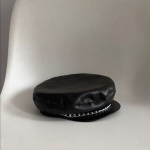 Black cunty faux Leather Cap with Chain Detail biker core